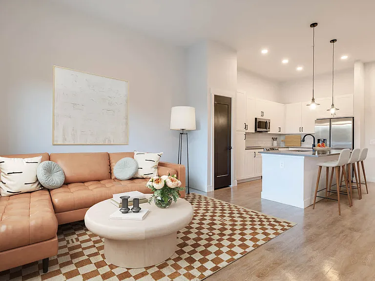 Living Area and Kitchen with Hard Surface Flooring