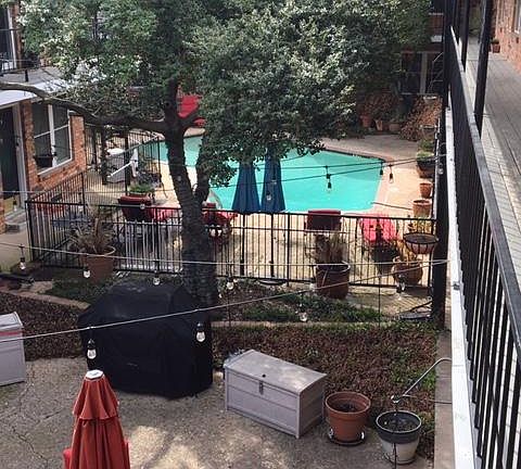 Courtyard view from front door of apartment
