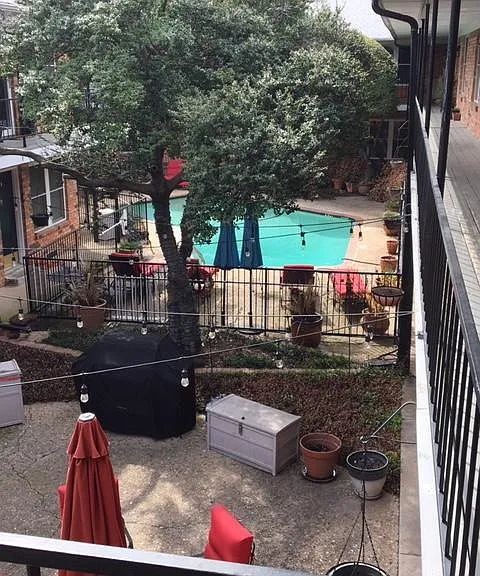 Courtyard view from front door of apartment