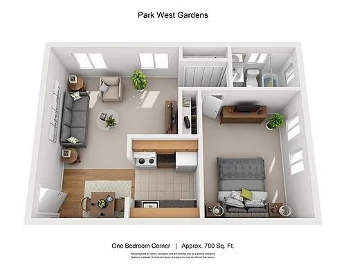 Floor plan One Bedroom (Corner)