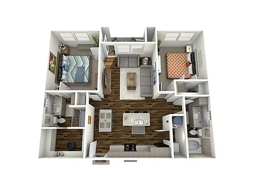 Floor plan 2 Bed, 2 Bath A (60% Income Restricted)
