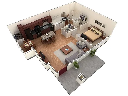 Floor plan 1 BR Grand Courtyard Garage