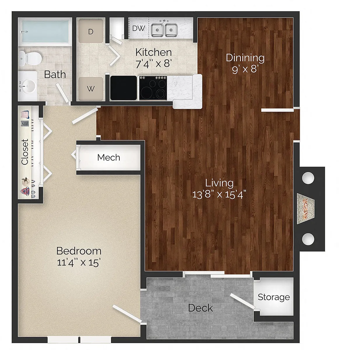 Floor plan One Bedroom - A1 Renovated