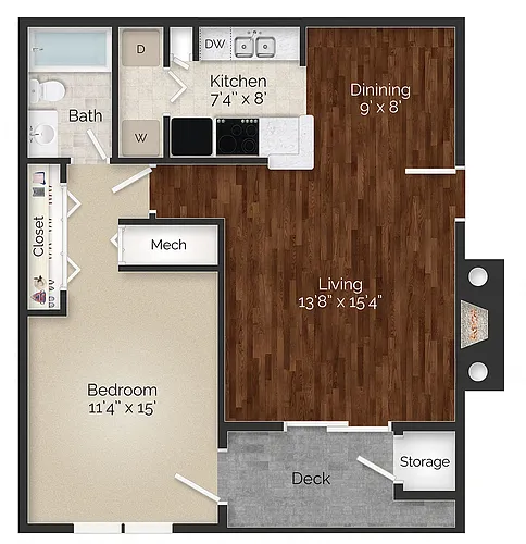 Floor plan One Bedroom - A1 Renovated