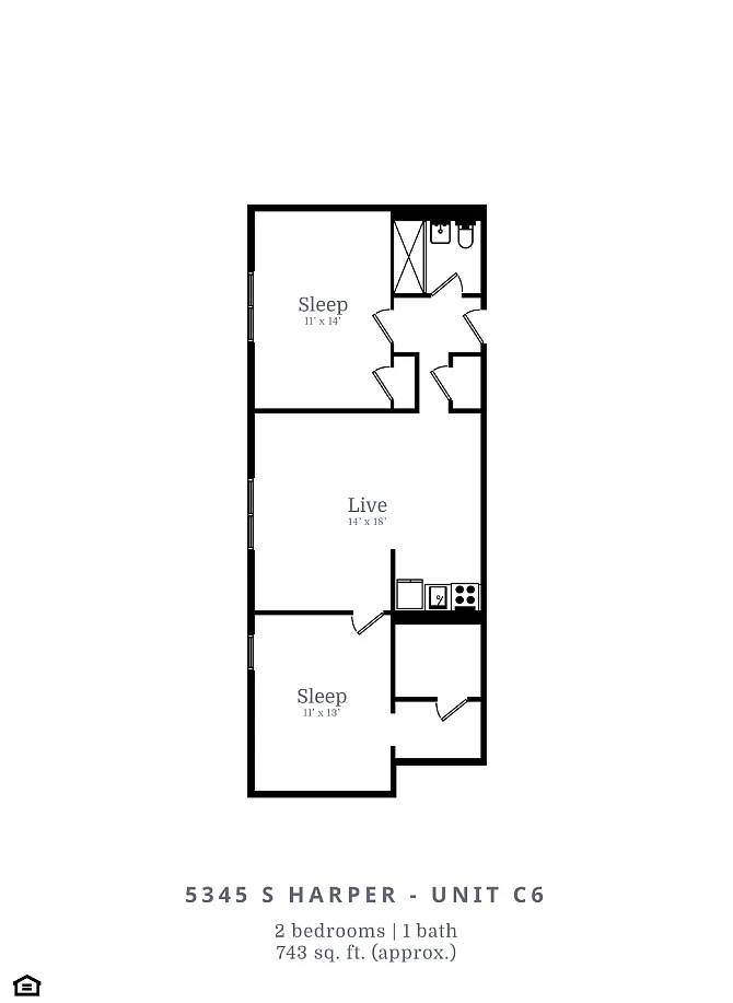 Floor plan 2 Bed | 1 Bath (C6)