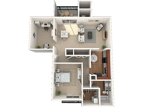 Floor plan Leisure: One Bedroom Apartment With Den