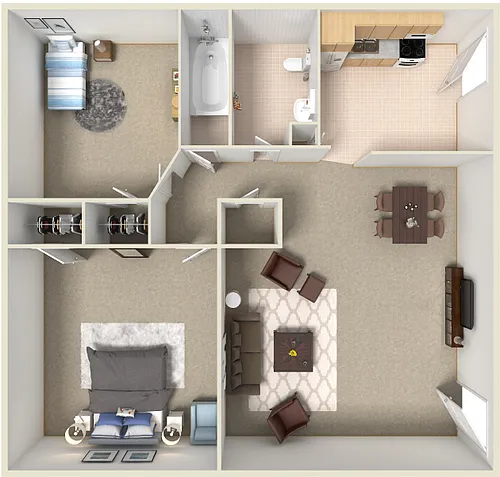 Floor plan 2 Bed 1 Bath Garden