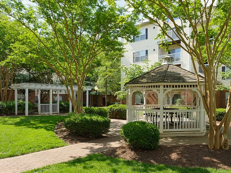 Landscaped courtyard with gazebo and seating