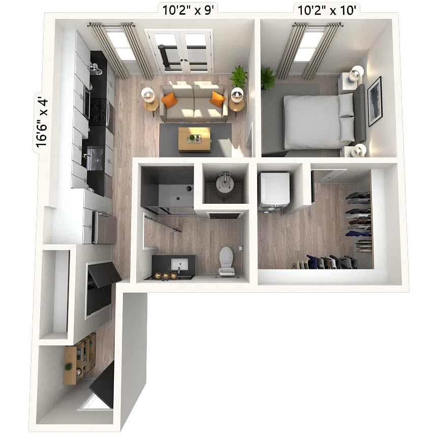 Floor plan A2 1x1 630 SF-FP