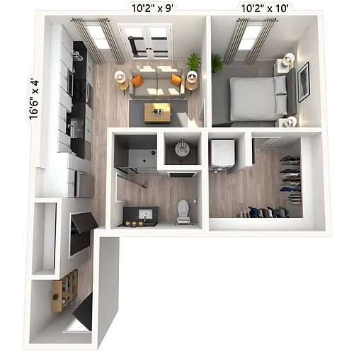 Floor plan A2 1x1 630 SF-FP