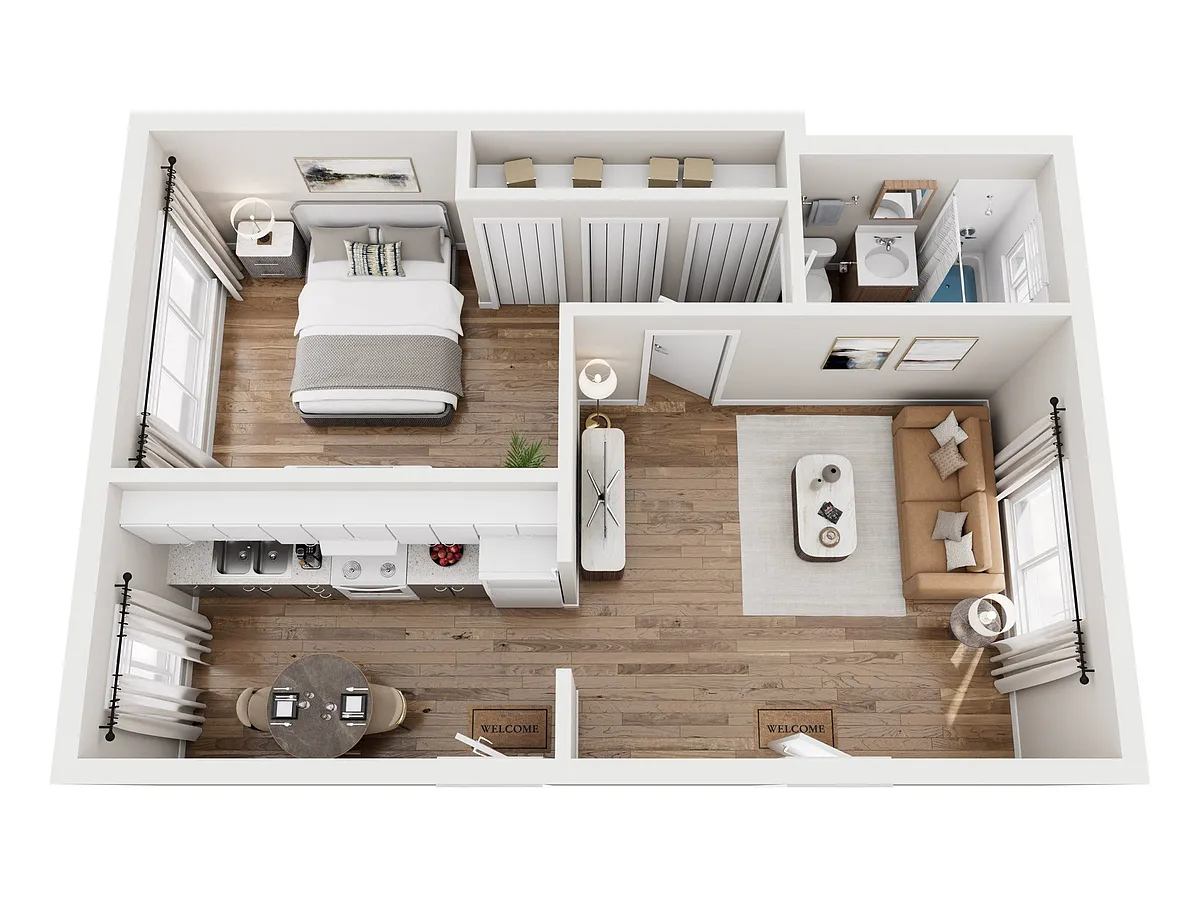 Floor plan 1 Bedroom + 1 Bath - B