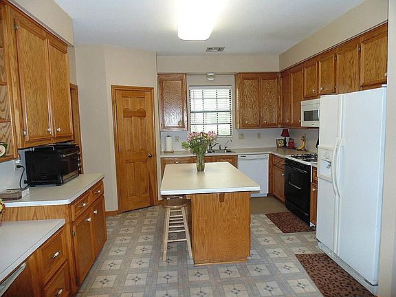 Spacious kitchen with center island.