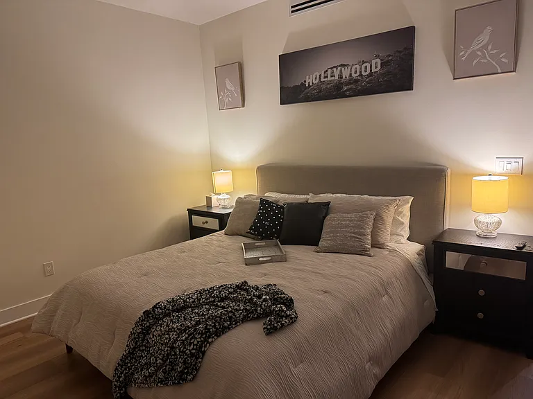 Primary bedroom. Cal king platform bed.