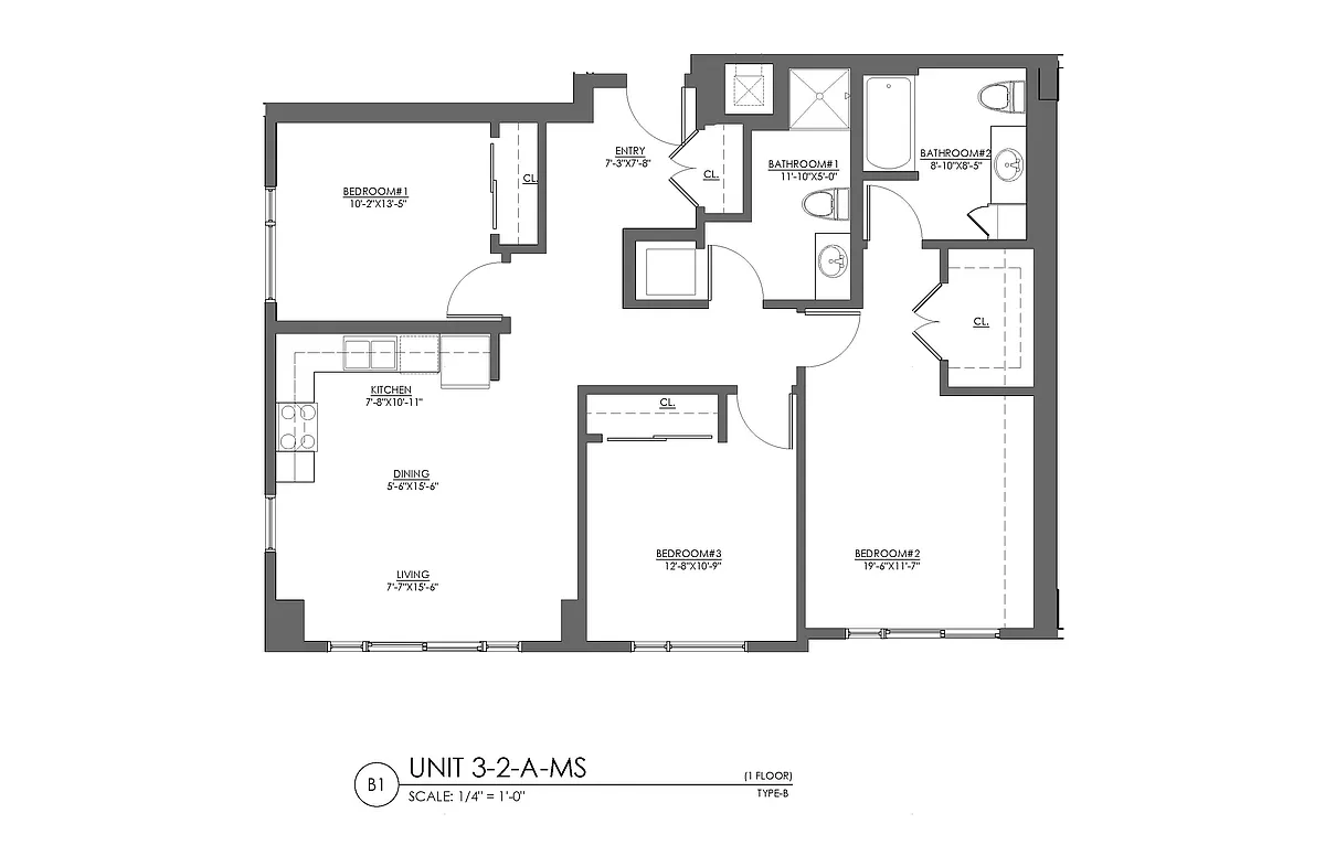 Floor plan 3 Bed 2 Bath - 1178 sqft