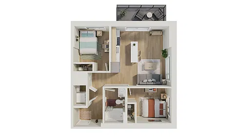 Floor plan 2 Bed, 1 Bath