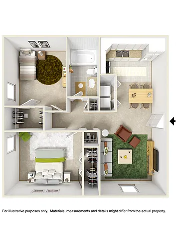 Floor plan Large Two Bed One Bath