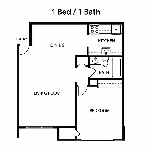 Floor plan 1 Bedroom, 1 Bath
