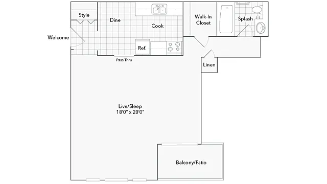Floor plan Des Plaines South - Studio