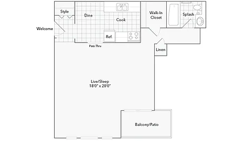 Floor plan Des Plaines South - Studio