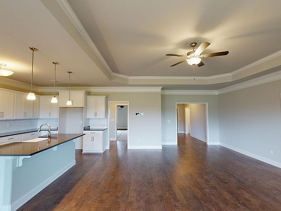 Kitchen and Living Area With Ceiling Fan