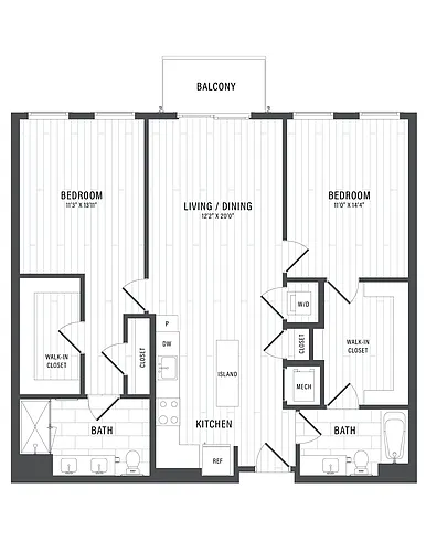 Floor plan 2 Bed/2 Bath-E1