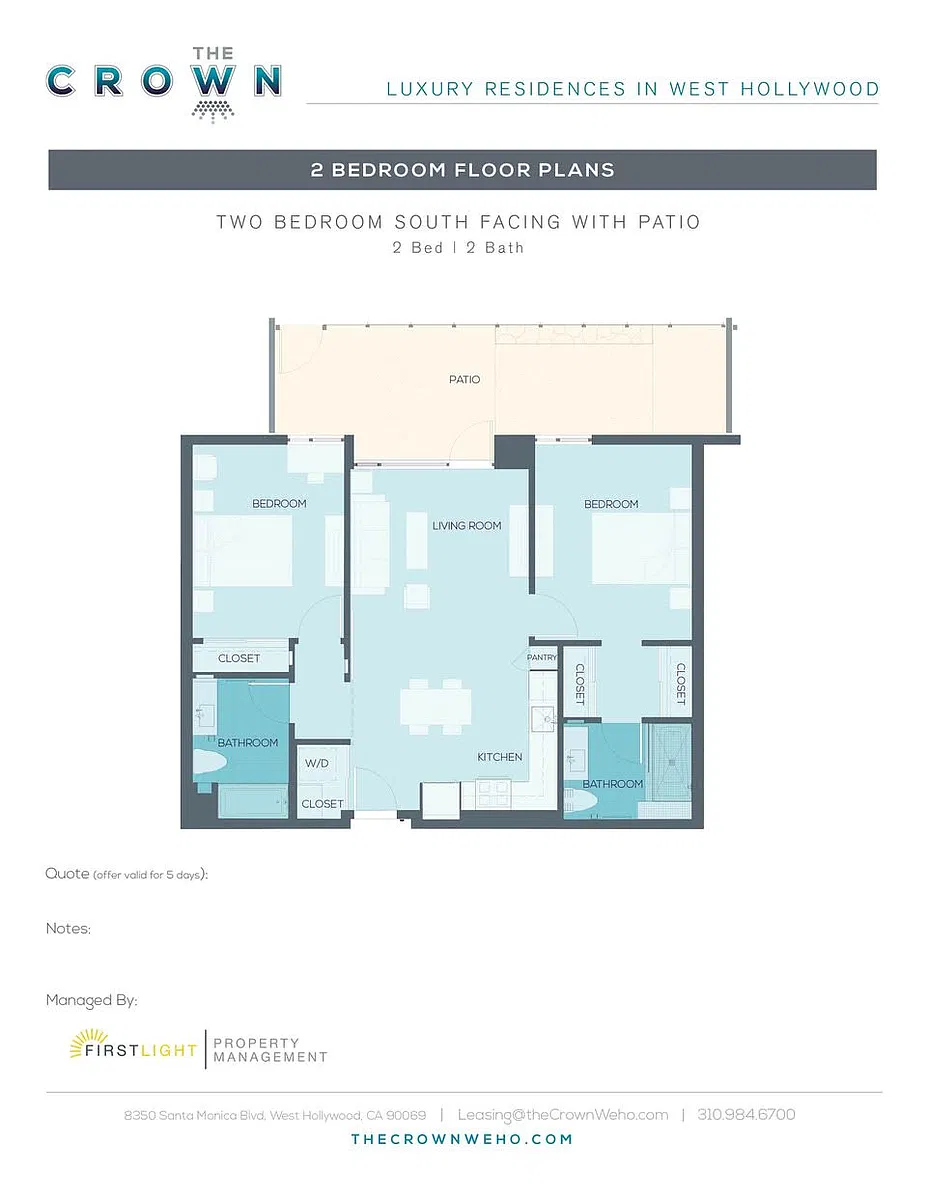 Floor plan 2 Bed 2 Bath W Patio