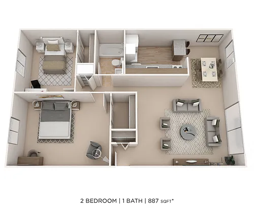 Floor plan Two Bedroom-887 sqft