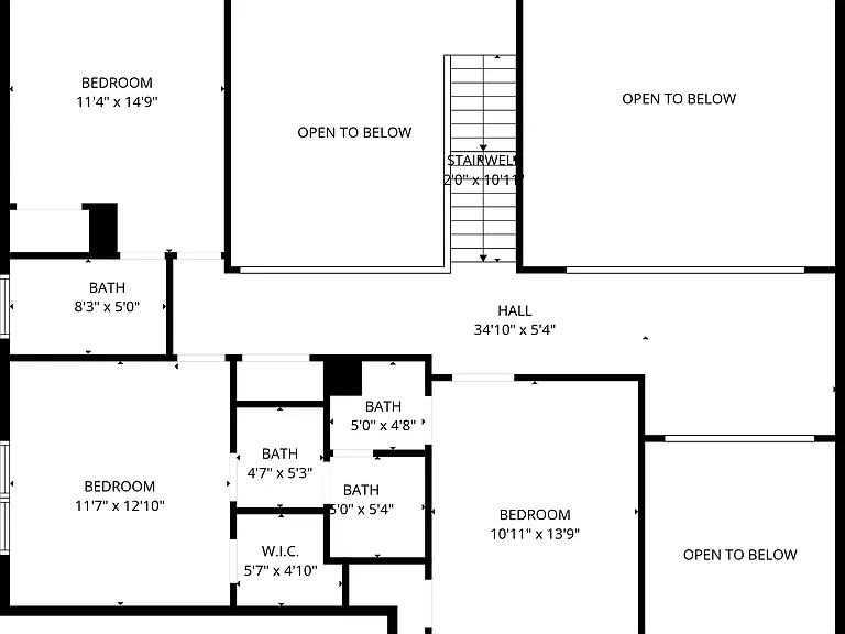 Upper level layout showing bedroom distribution