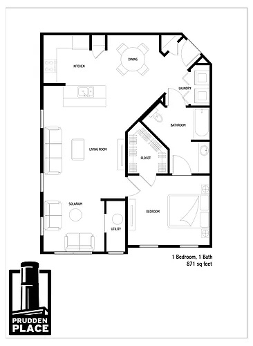 Floor plan 1 Bed 1 Bath Solarium