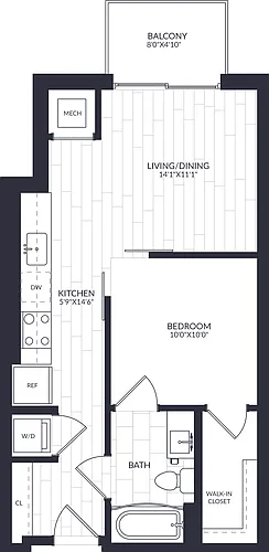 Floor plan 1 Bed/1 Bath-A1-4B