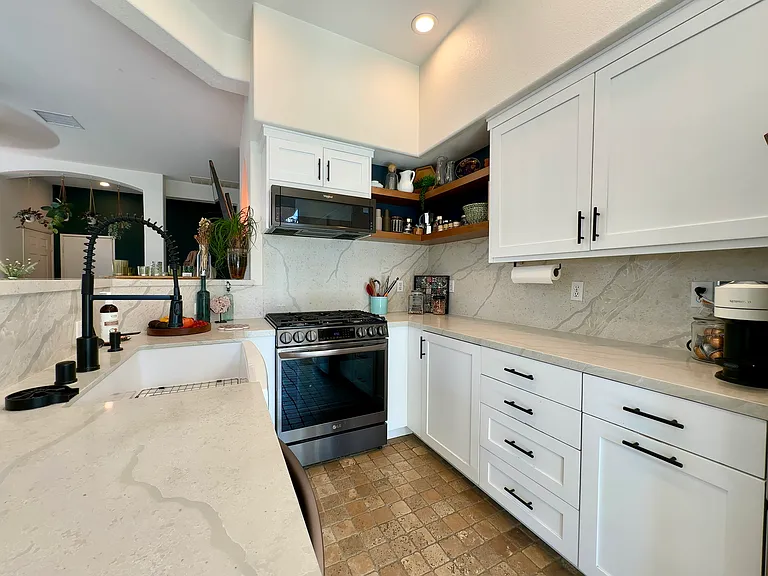 Kitchen with low profile microwave