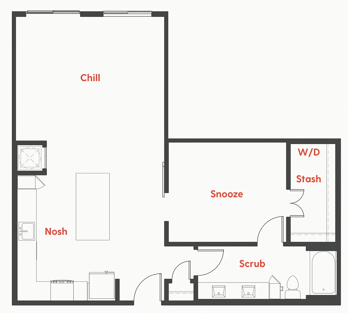 Floor plan A3 1Bed/1Bath