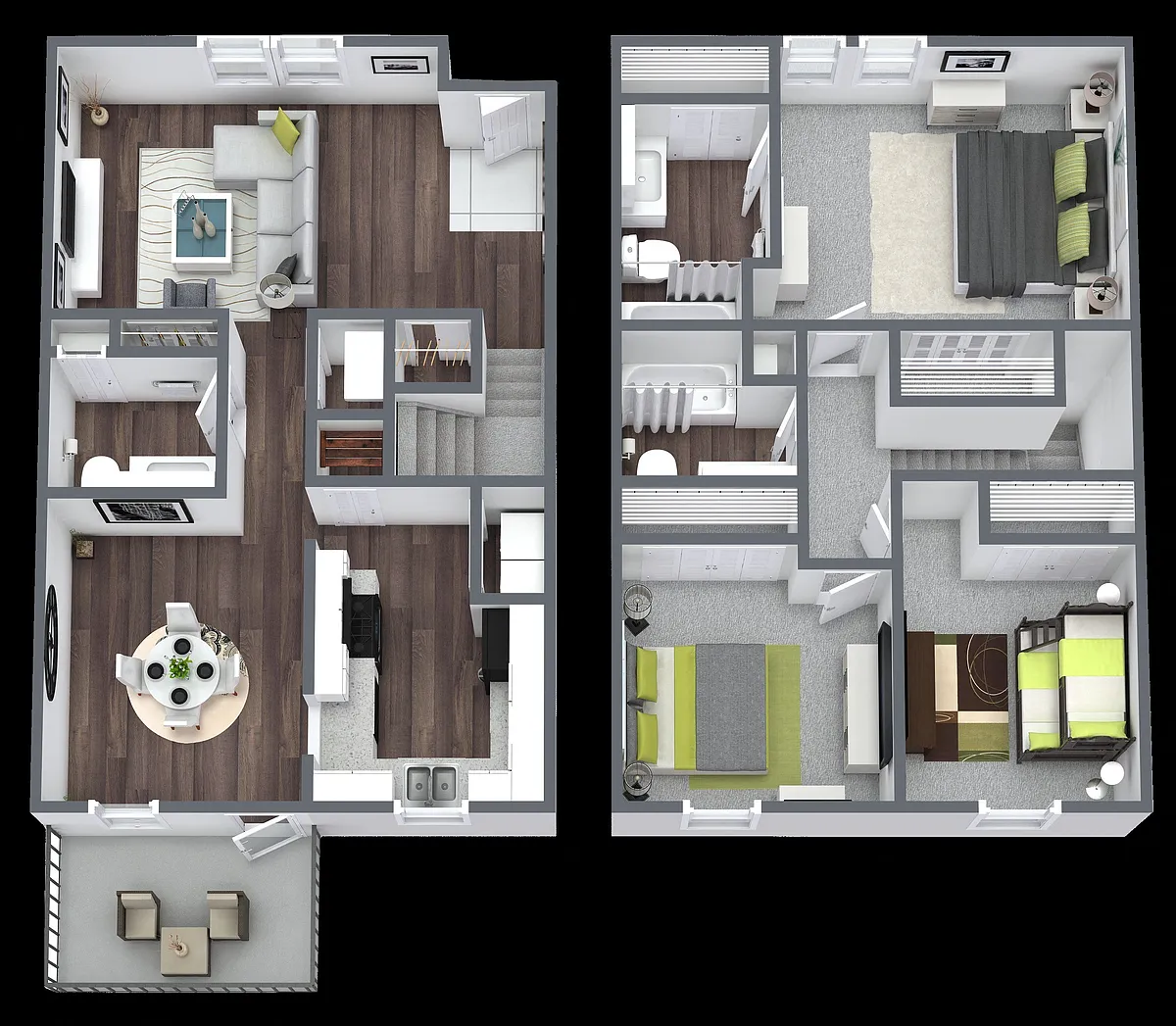 Floor plan 3 Bedroom 2.5 Bathroom Townhome/WC
