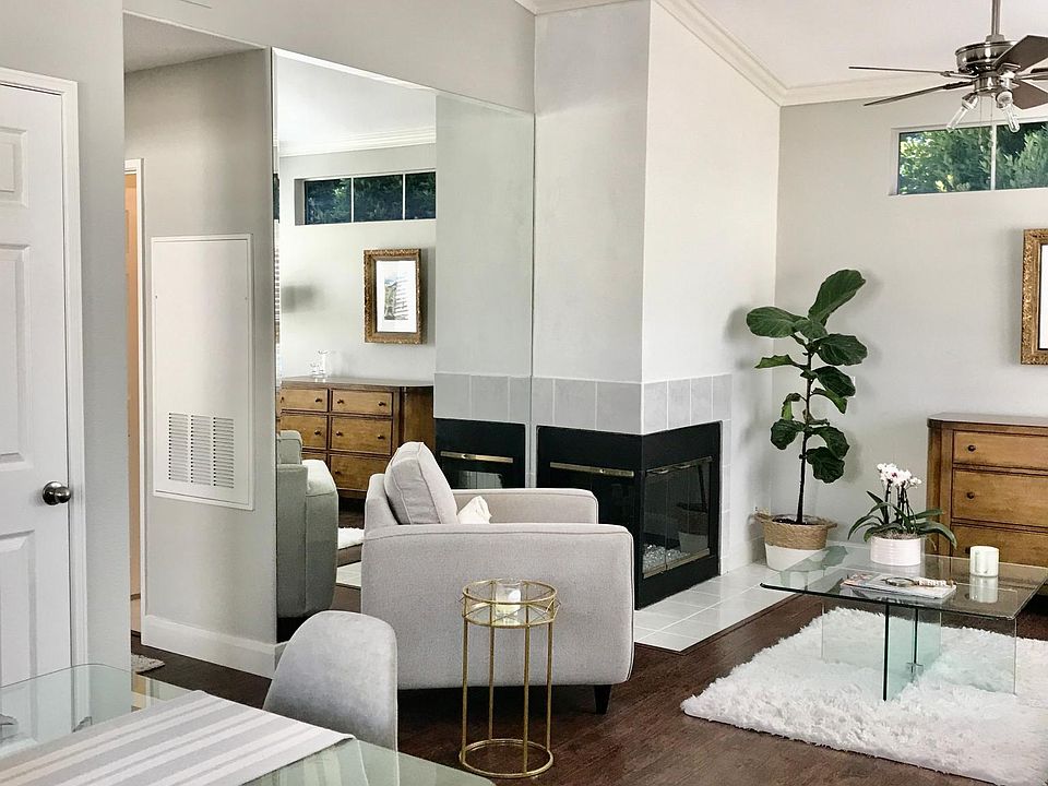 Living room with fire glass fireplace