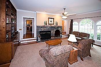 Great Room with Fireplace and Built in Shelves