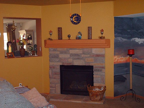 family room with fire place