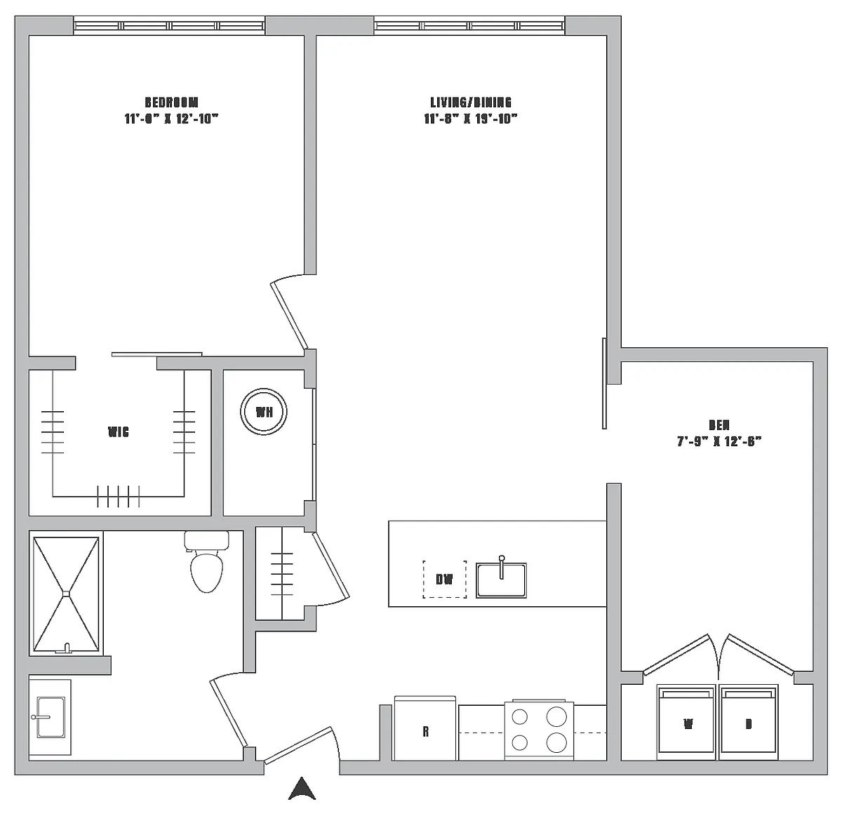 Floor plan 1 Bed-1 Bath Den-A5
