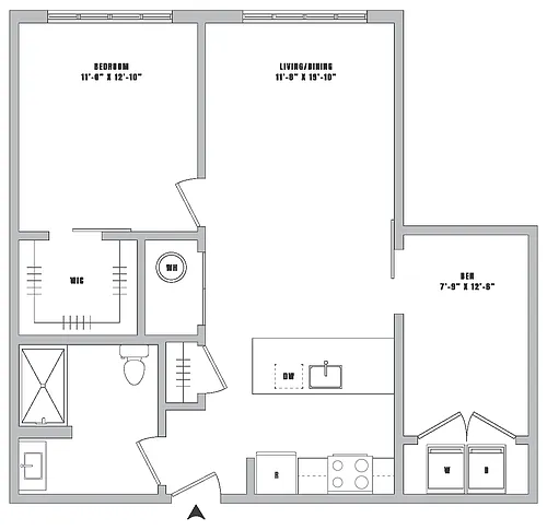 Floor plan 1 Bed-1 Bath Den-A5