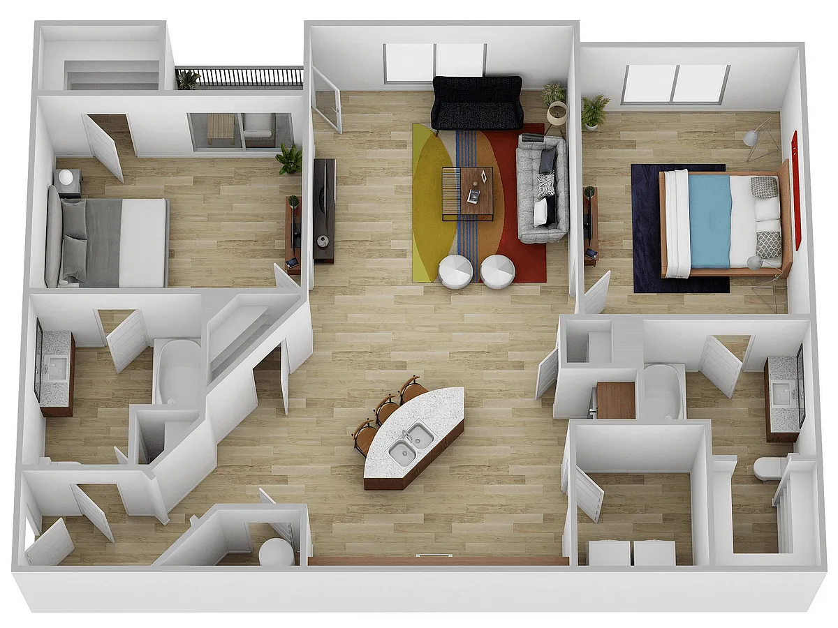 Floor plan 2 Bed, 2 Bath B (80% Income Restricted)