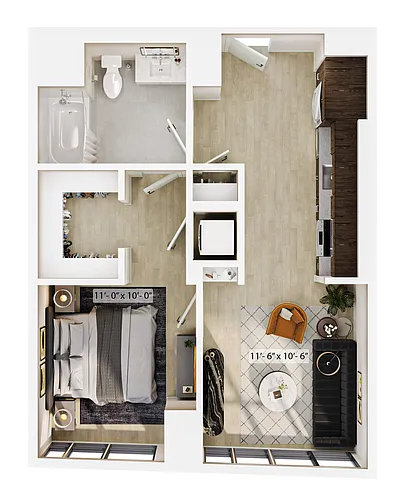 Floor plan 1 Bed/1 Bath-A1 ADA