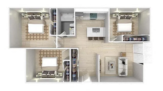 Floor plan Three Bedroom One Bath