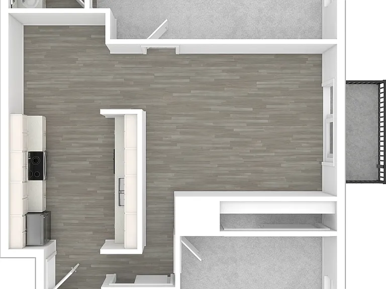 3D Unfurnished Two-Bedroom A Floor Plan 3D Unfurnished Two-Bedroom A Floor Plan
