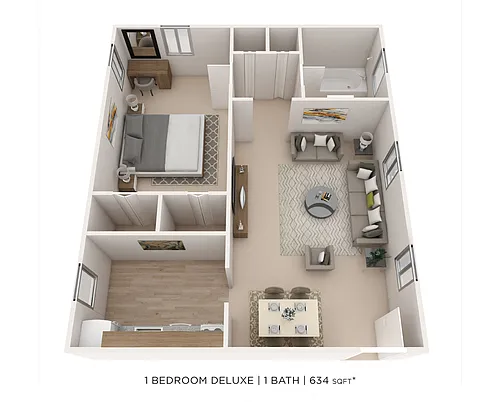 Floor plan One Bedroom - 634 sqft