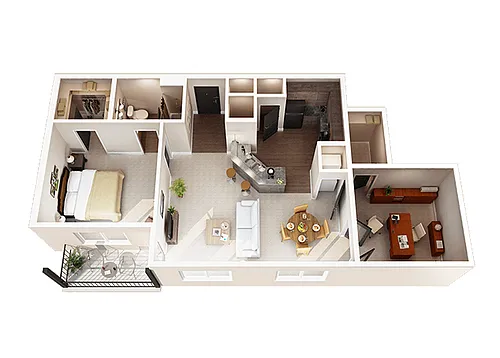 Floor plan 1 Bed 1 Bath Den W1