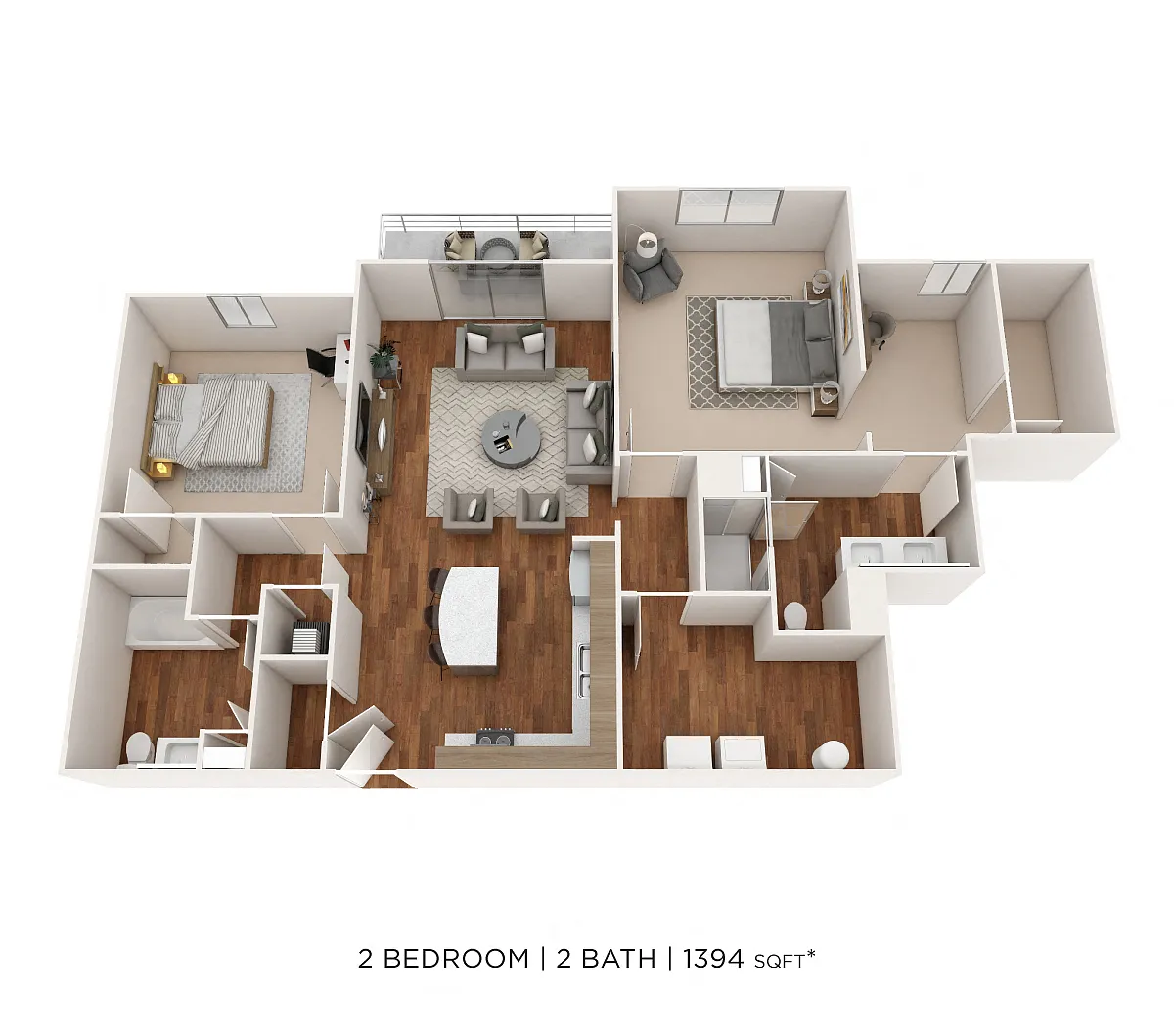 Floor plan Two Bedroom 2 Bath-1394 sqft