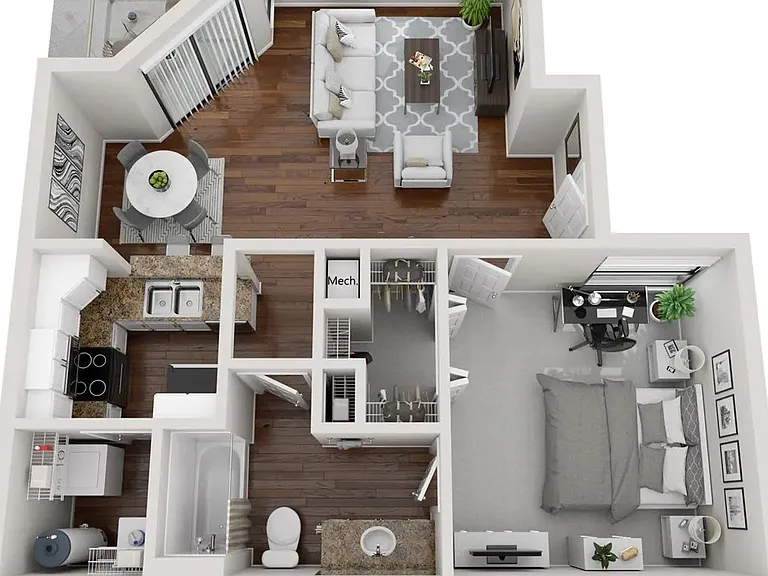 A 3D floor plan rendering of The Newport Classic.
