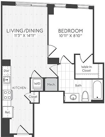 Floor plan 1 Bed/1 Bath
