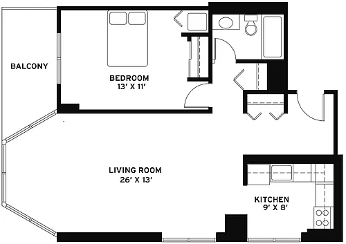 Floor plan 1 Bed 1 Bath D