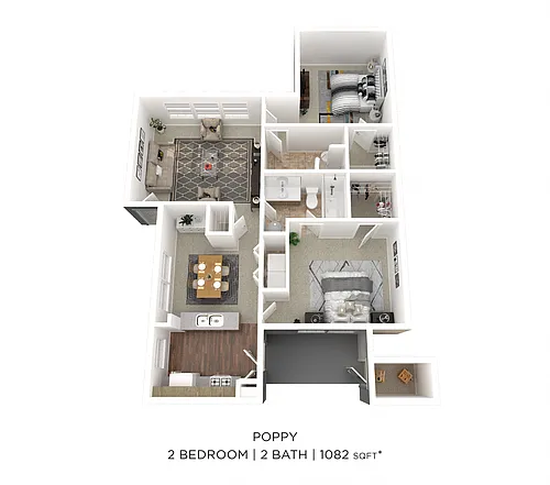 Floor plan Two Bedroom 2 Bath - 1,082 sqft