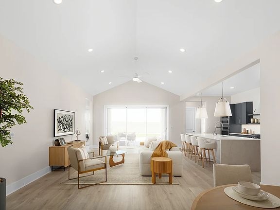 Great room with vaulted ceiling